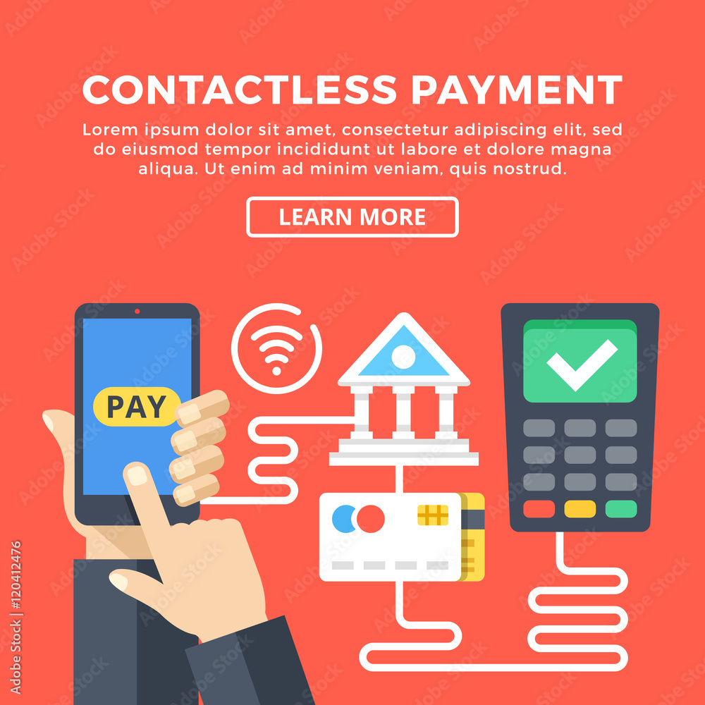 Contactless payment, pay with your smartphone. Modern concepts, flat icons and graphic elements. Flat design vector illustration Contactless payment, pay with your smartphone. Modern concepts, flat icons and graphic elements. Flat design vector illustration