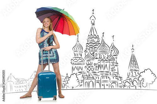 Young girl in concept of tourism to Russia