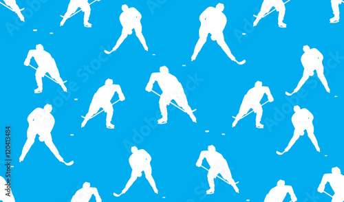 Vector seamless pattern of hockey players. The texture of the players are randomly