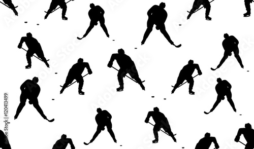 Vector seamless pattern of hockey players. The texture of the players are randomly
