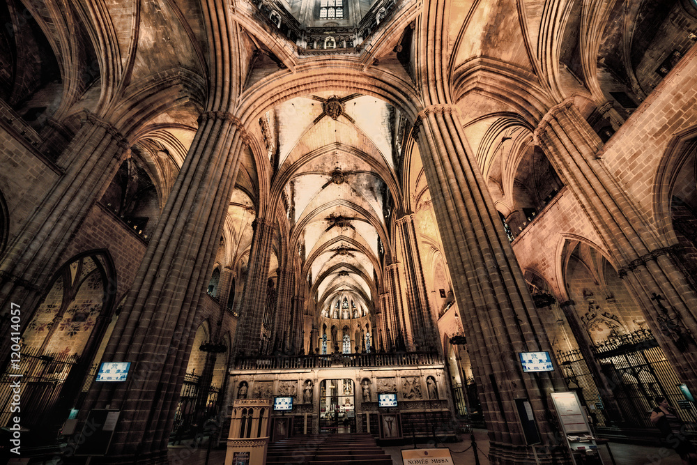 Inside Cathedral of Saint Eulalia in Barcelona, Spain