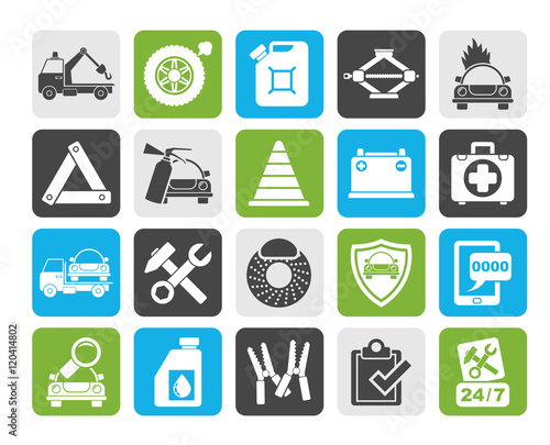 Silhouette Roadside Assistance and tow  icons  - vector icon set