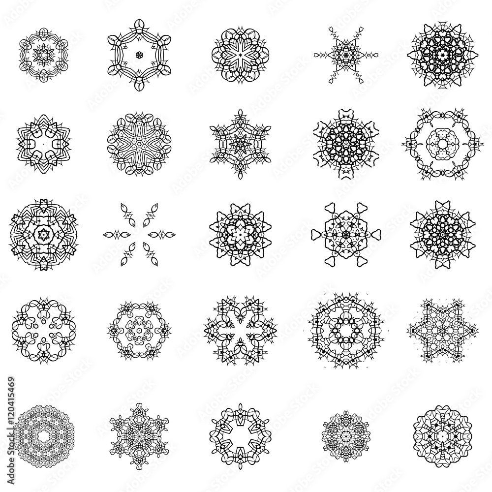 Round Geometric Ornaments Set Isolated on White Background Round Geometric Ornaments Set Isolated on White Background