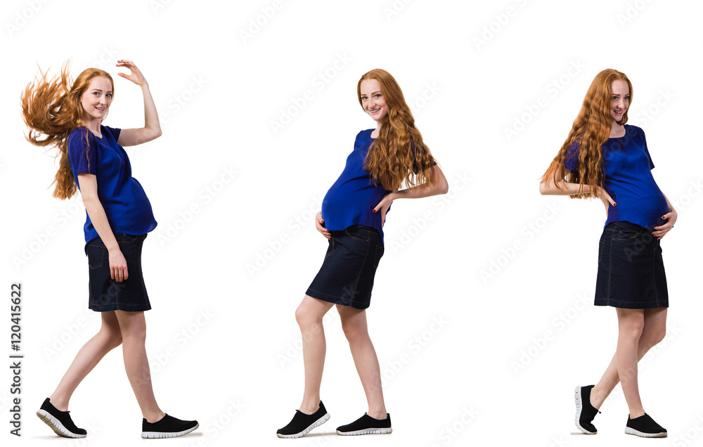 Pregnant woman in composite image isolated on white Pregnant woman in composite image isolated on white