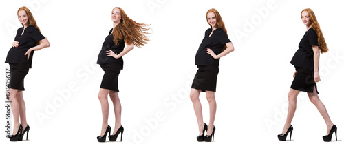 Pregnant woman in composite image isolated on white