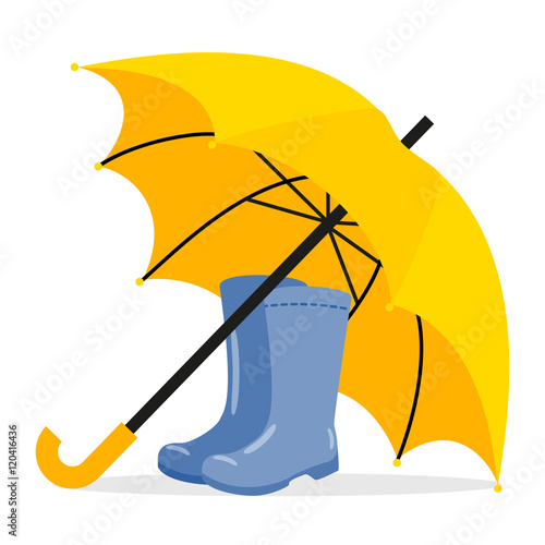 Vector illustration with autumn rubber boots and umbrella.