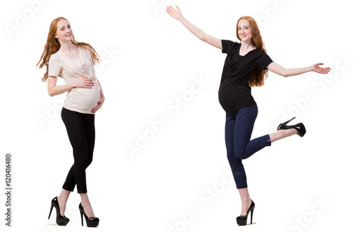 Pregnant woman in composite image isolated on white