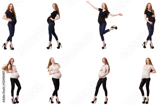 Pregnant woman in composite image isolated on white