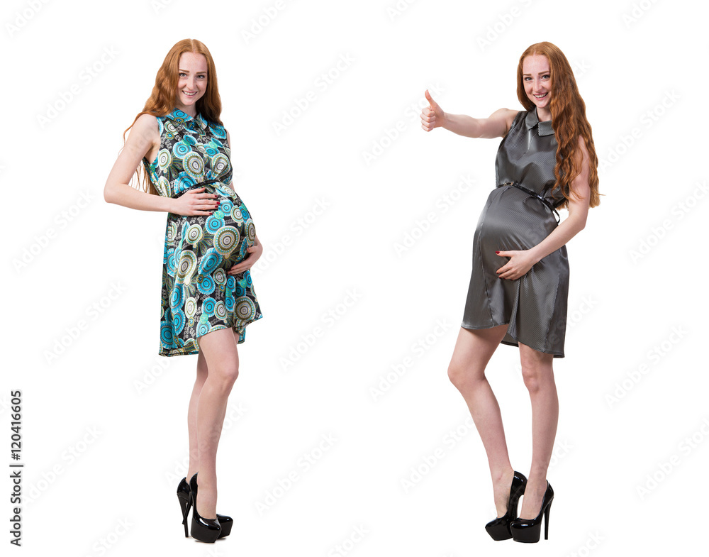 Pregnant woman in composite image isolated on white Pregnant woman in composite image isolated on white