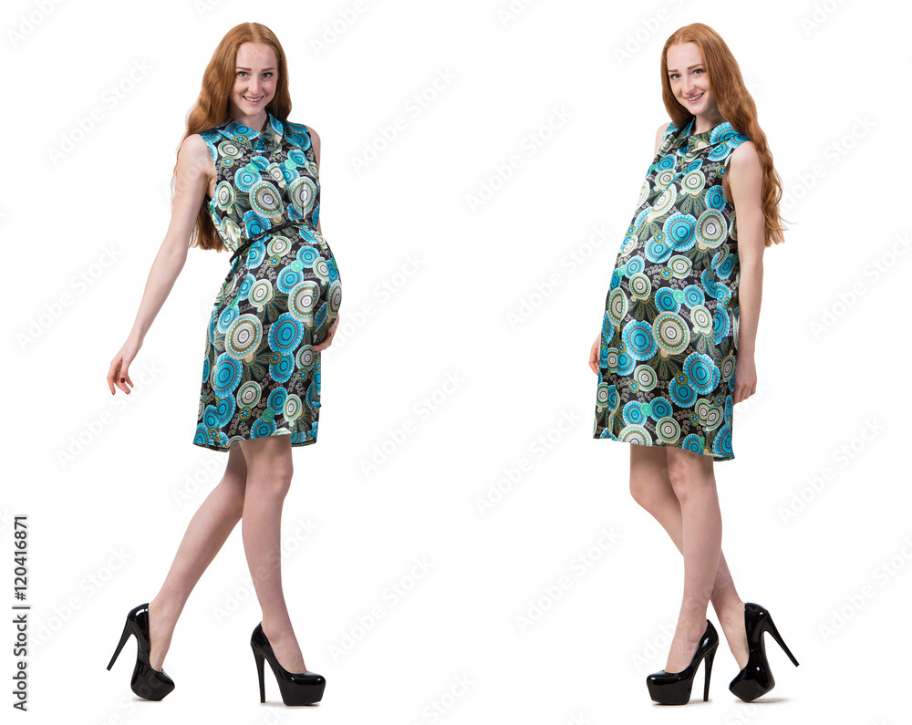 Pregnant woman in composite image isolated on white Pregnant woman in composite image isolated on white
