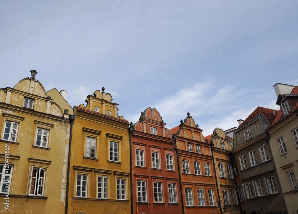 colorful facades of old warsaw buildings in old town in Poland