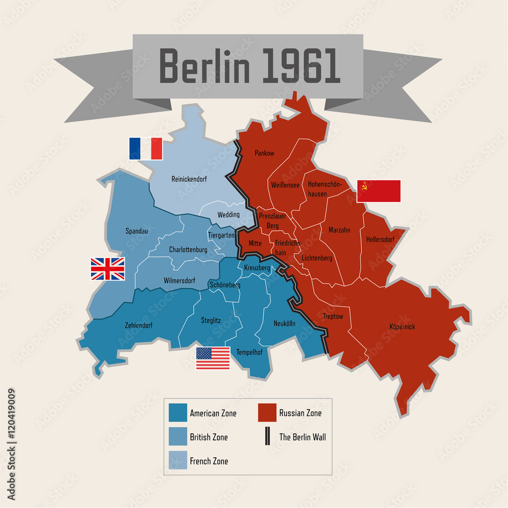 Berlin Germany Cold War division with zones Stock Vector  Adobe Stock