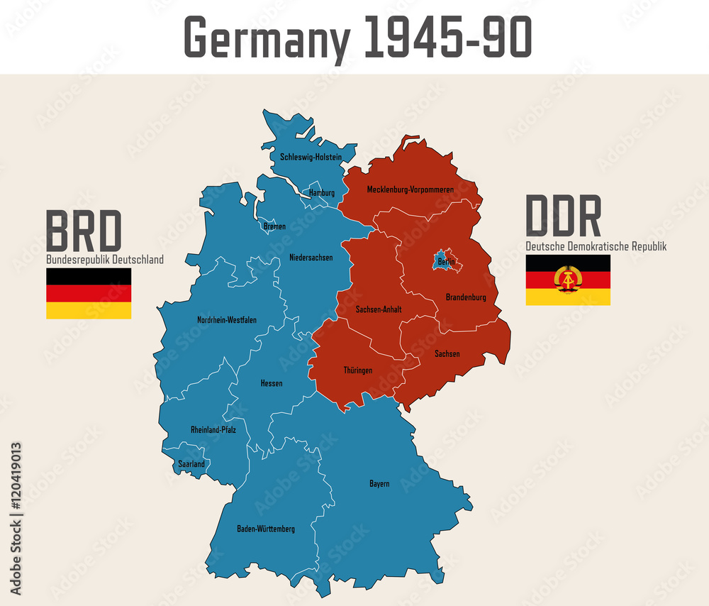 Germany Cold War Map with flags of eastern and western germany Stock Vector  | Adobe Stock