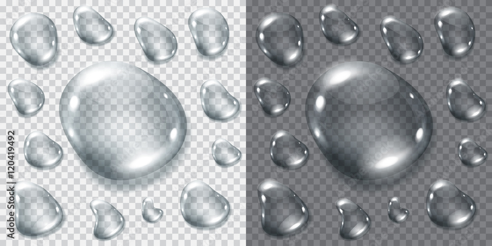 Transparent gray drops. Transparency only in vector file