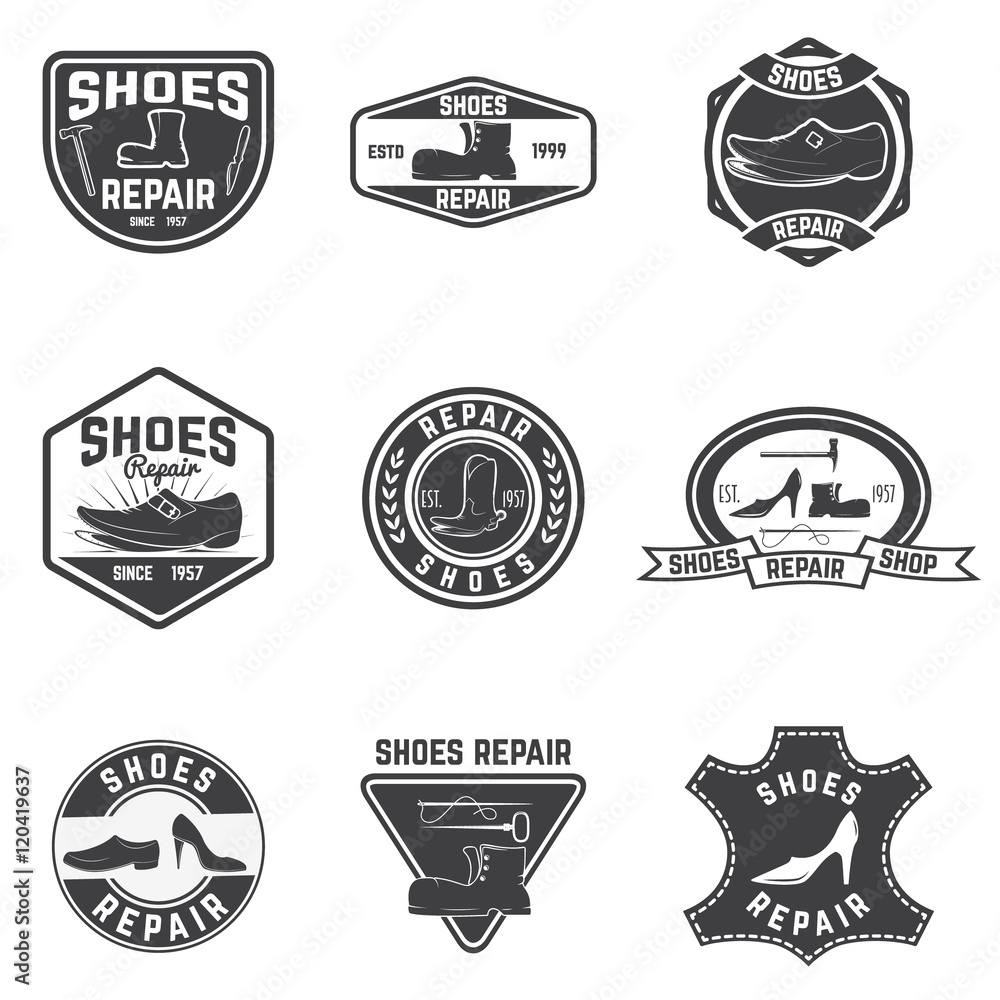 Shoes repair labels. design elements for logo, label, emblem, si