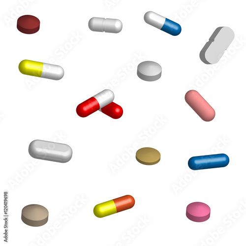 Set of pills for medication in 3D, isolated vector