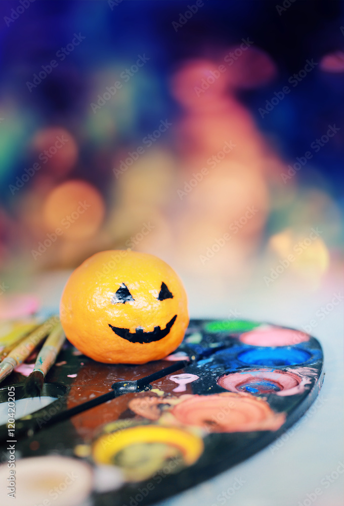 Orange ghost of Halloween,soft focus and color toned.Halloween concept background. DIY.