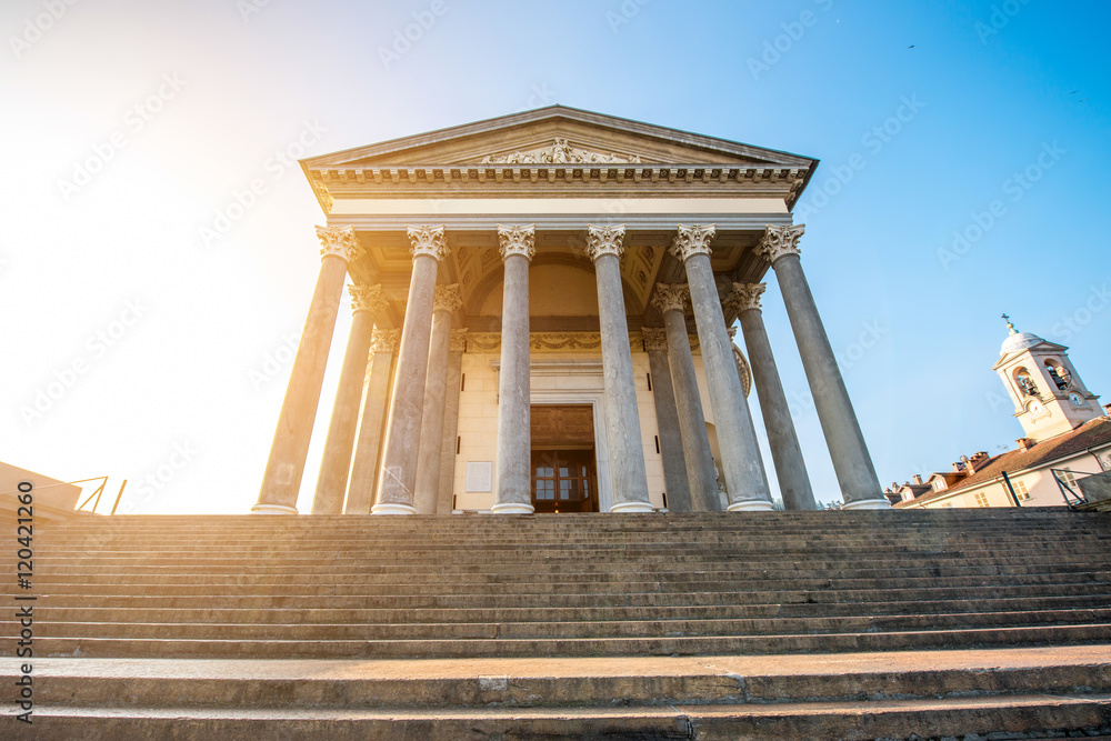 Fototapeta premium Facade of San Madre neoclassic church in Turin city in Piedmont region in Italy