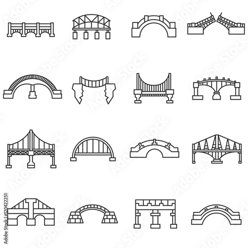 bridges. linear icons set. structures a collection