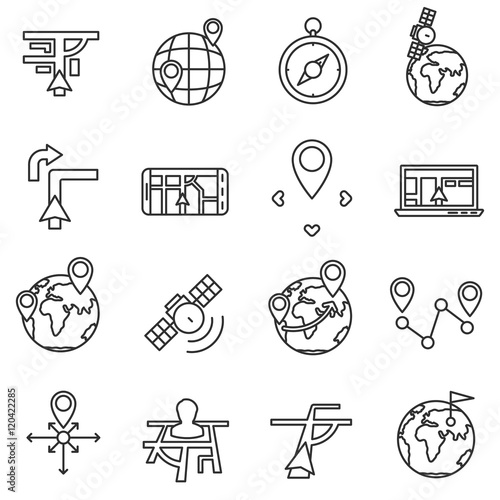 gps navigation icons set. satellite navigation system collection. Thin line design