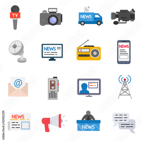 mass media icons set. broadcast media collection. flat design