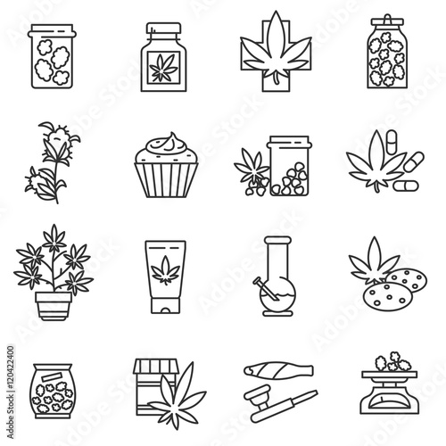 medical marijuana icons set. cannabis collection. Thin line design
