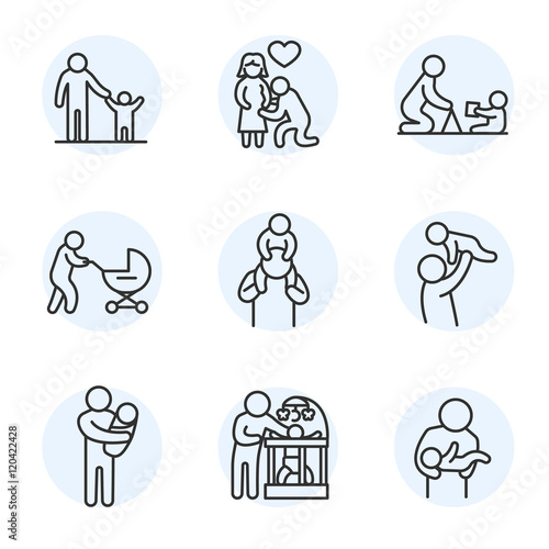 fatherhood icons set. child care collection. paternity thin line design