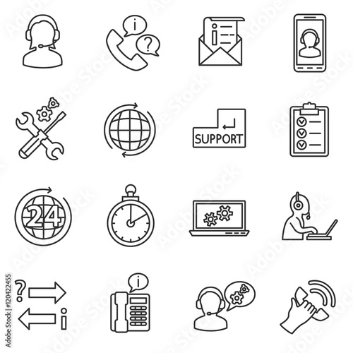 technical support icons set. service tools collection. thin line design