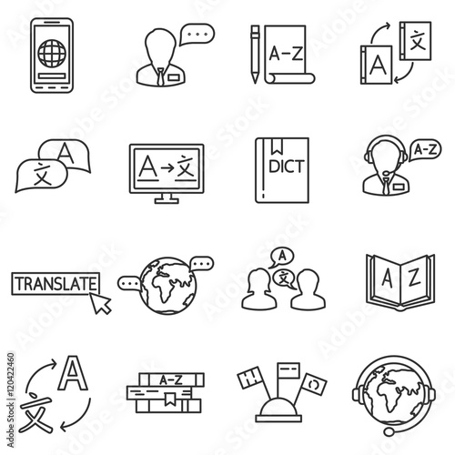 language translation icons set. interpreter collection. translator thin line design