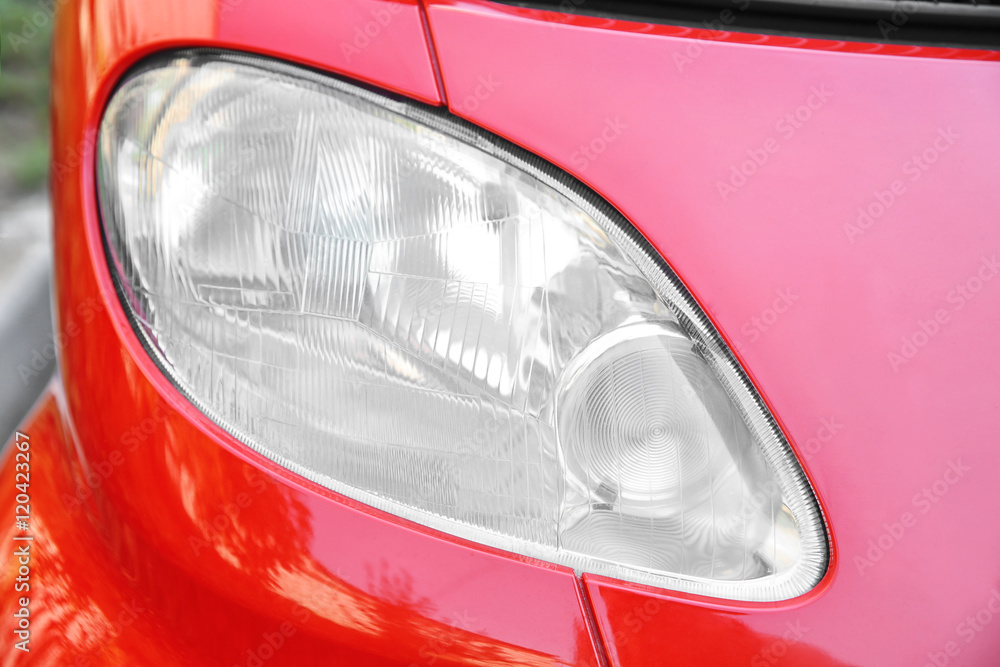 Car headlight, closeup