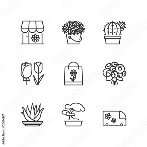 Line icons. Flower shop. Flat symbols