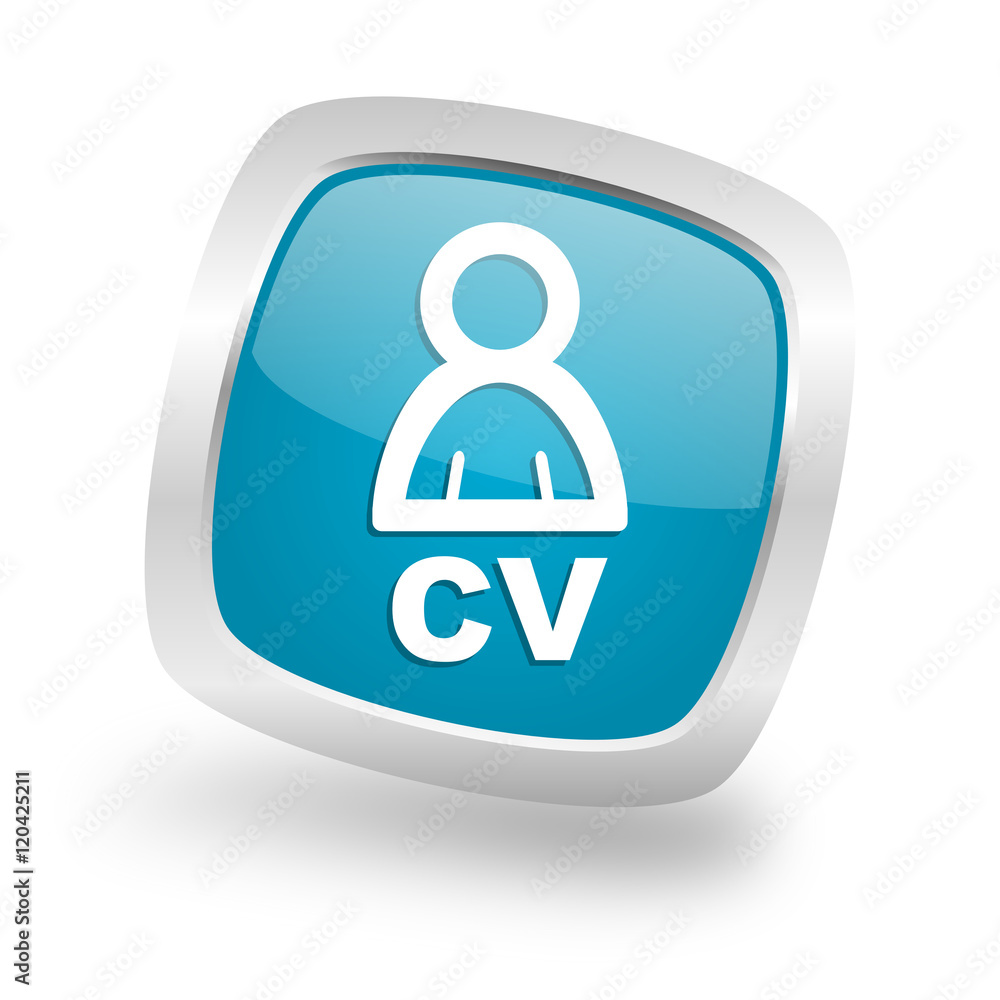 cv square blue glossy chrome silver metallic web icon cv square blue glossy chrome silver metallic web icon