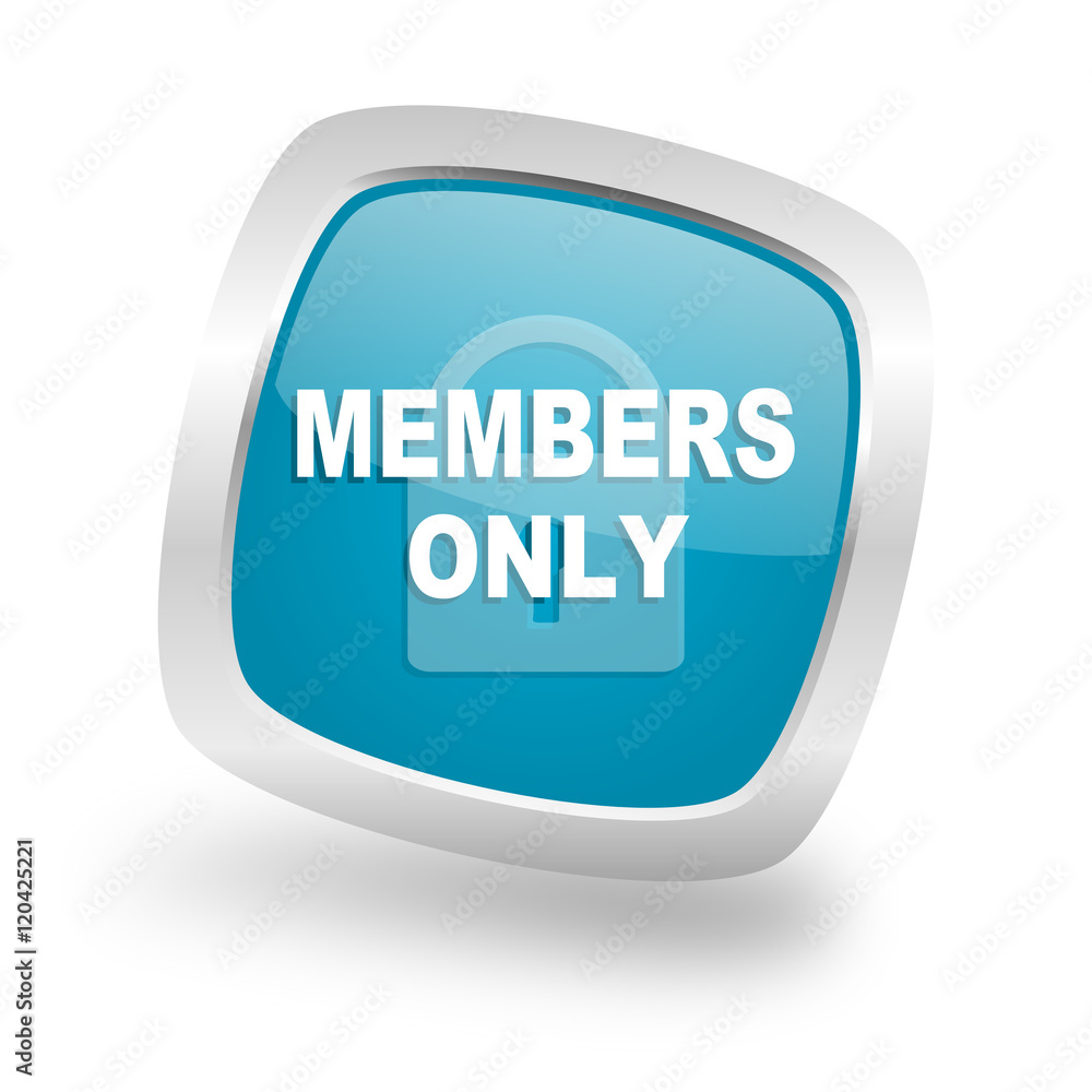 members only square blue glossy chrome silver metallic web icon members only square blue glossy chrome silver metallic web icon