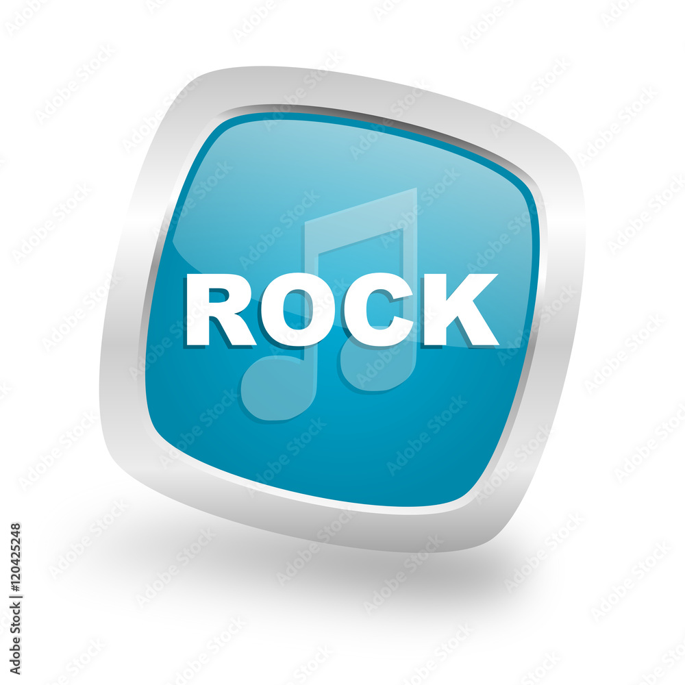 rock music square blue glossy chrome silver metallic web icon rock music square blue glossy chrome silver metallic web icon