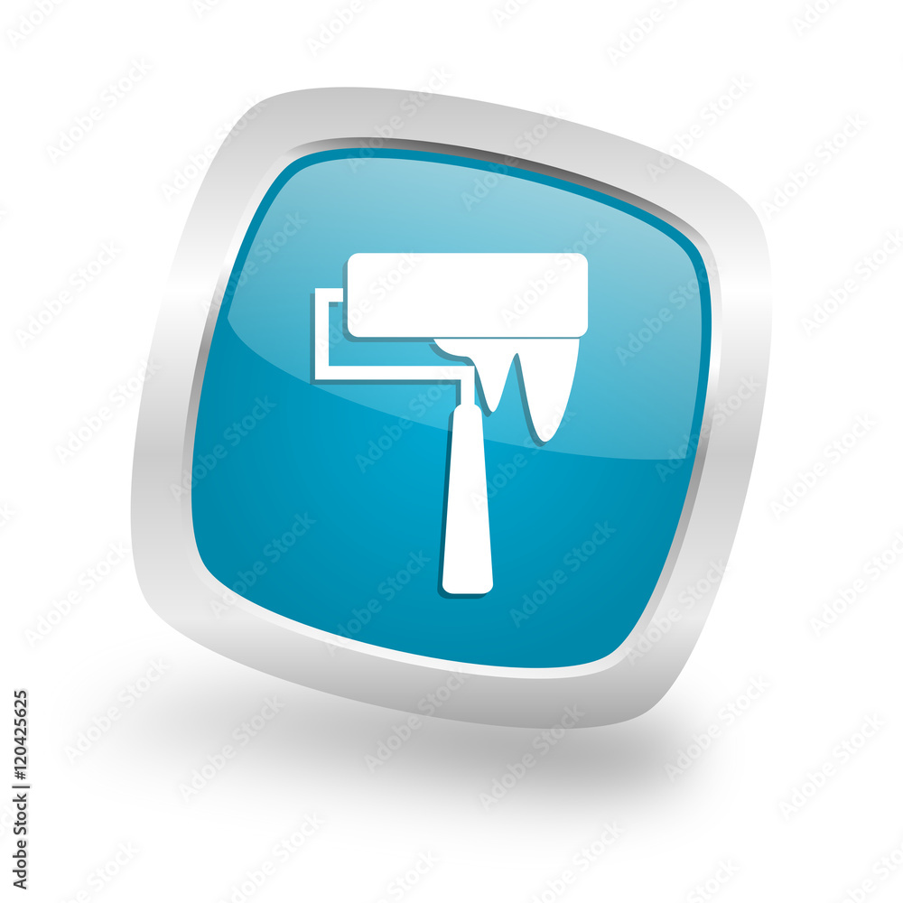 brush square blue glossy chrome silver metallic web icon