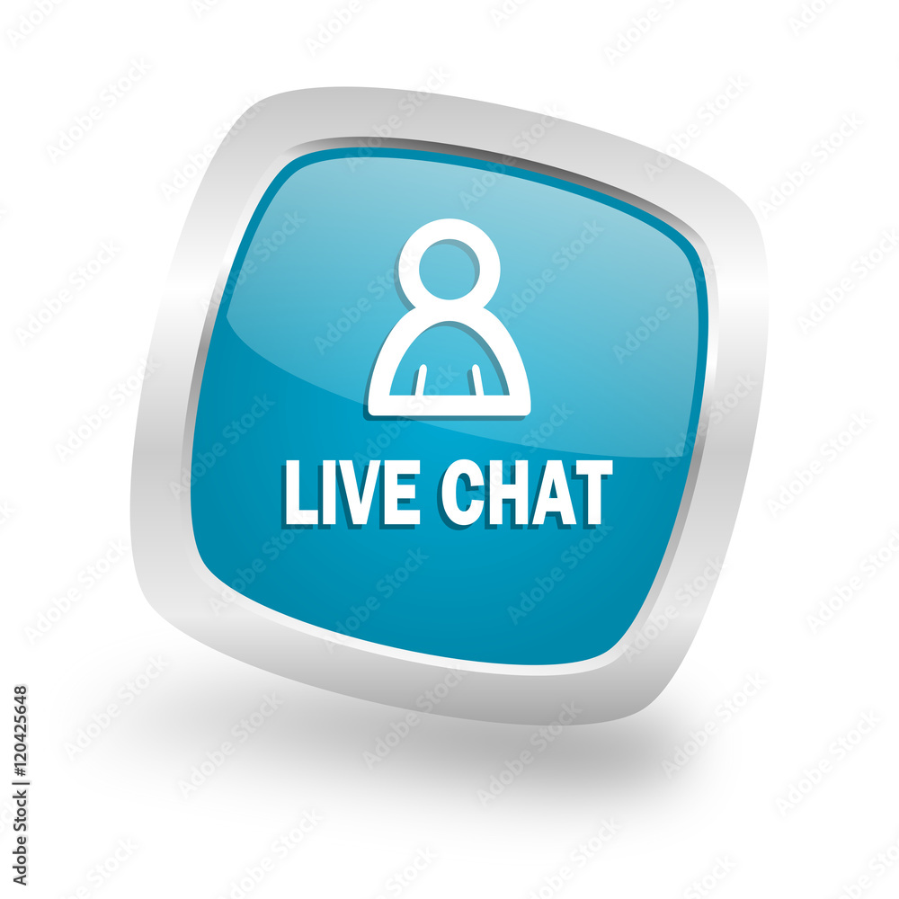 live chat square blue glossy chrome silver metallic web icon live chat square blue glossy chrome silver metallic web icon