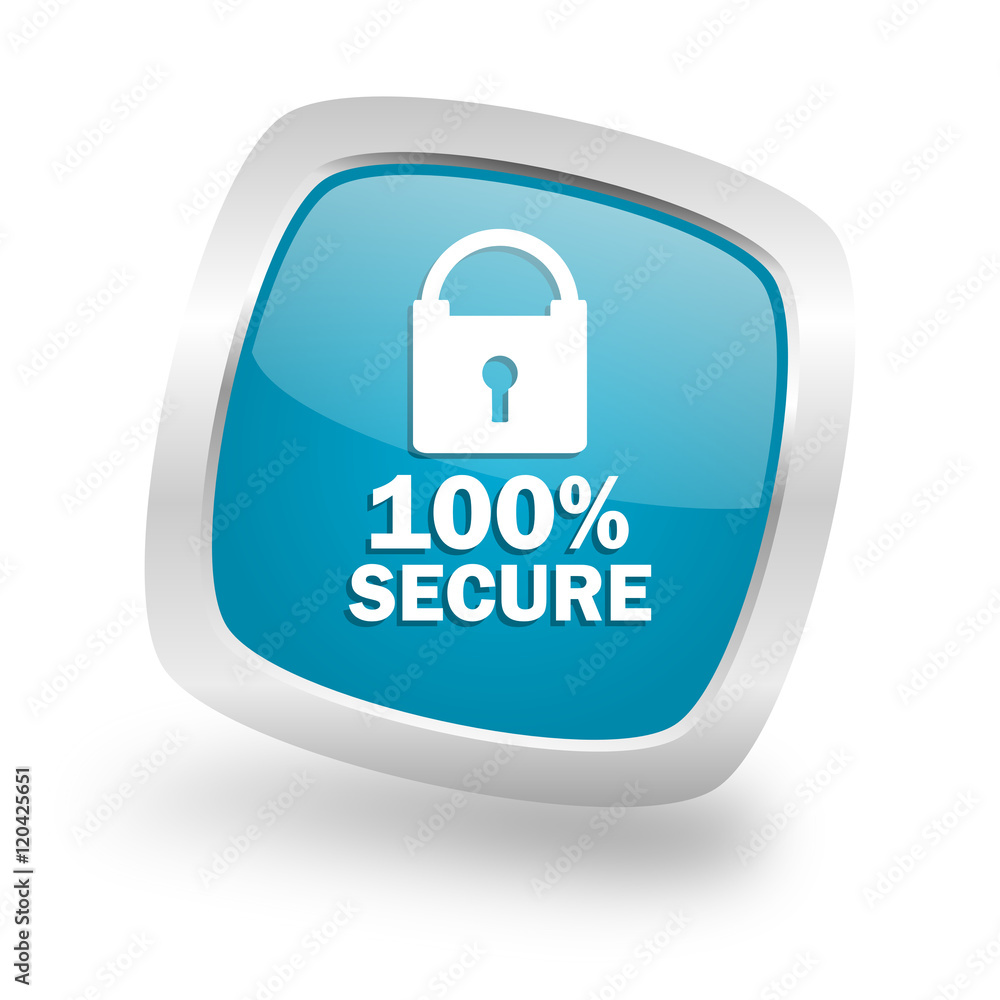 secure square blue glossy chrome silver metallic web icon secure square blue glossy chrome silver metallic web icon