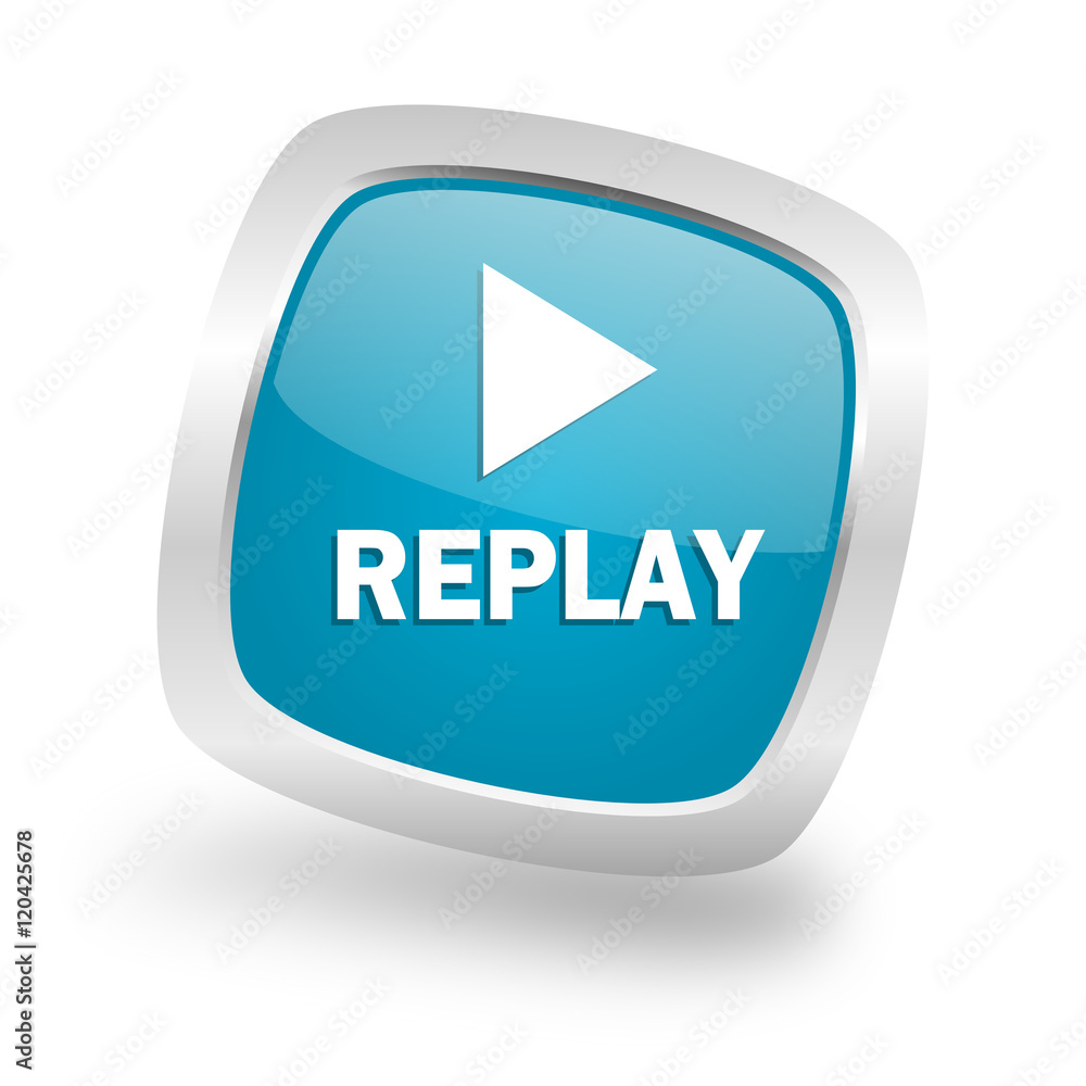 replay square blue glossy chrome silver metallic web icon replay square blue glossy chrome silver metallic web icon