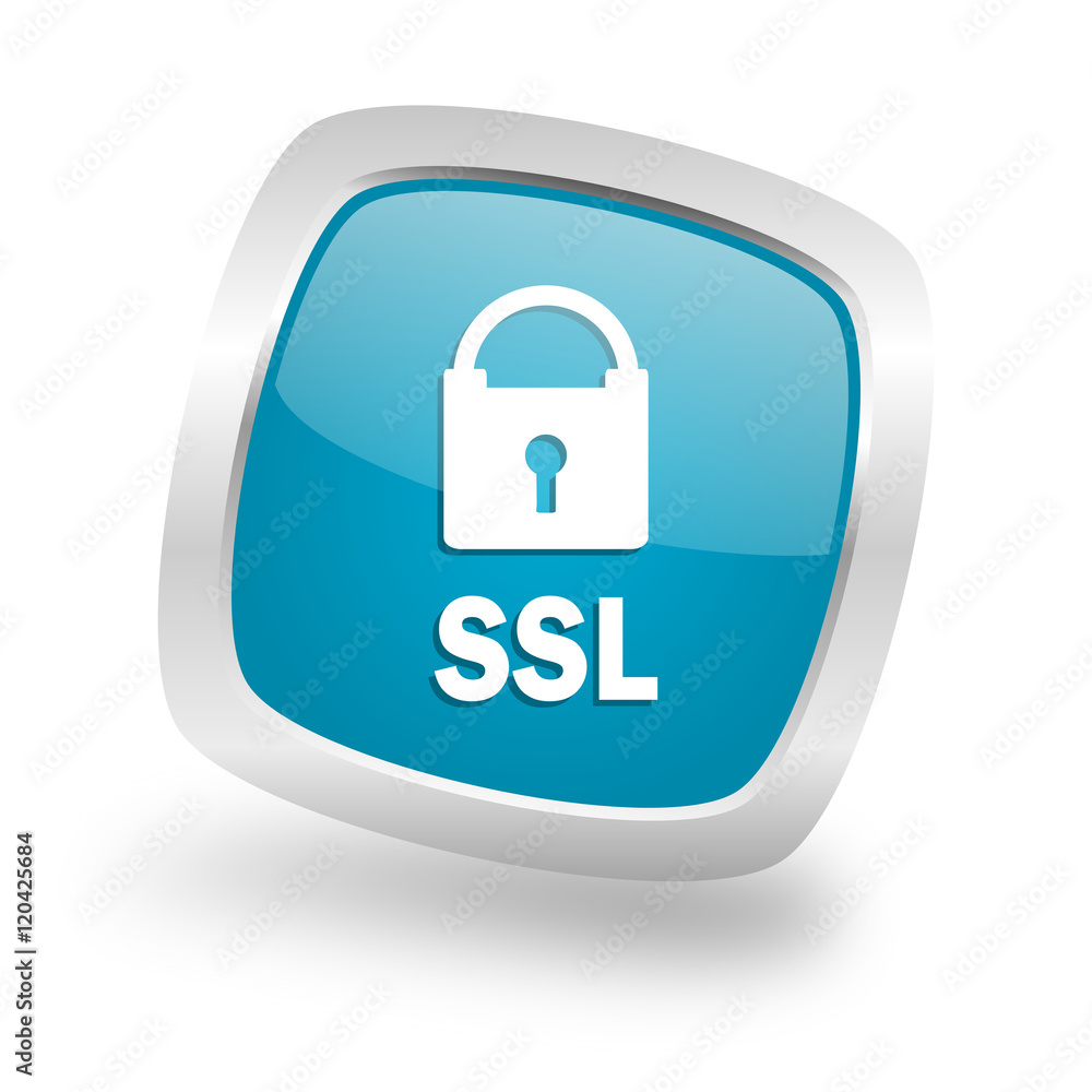 ssl square blue glossy chrome silver metallic web icon ssl square blue glossy chrome silver metallic web icon