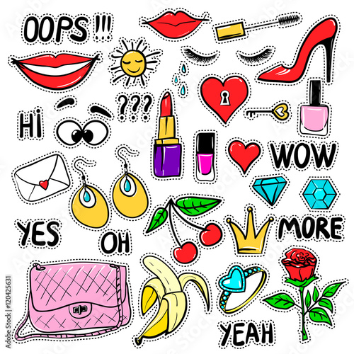Set of vector fashion patches elements