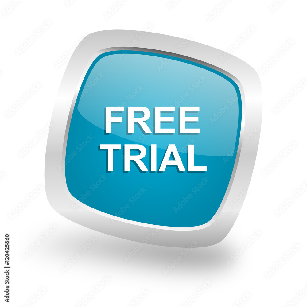 free trial square blue glossy chrome silver metallic web icon free trial square blue glossy chrome silver metallic web icon