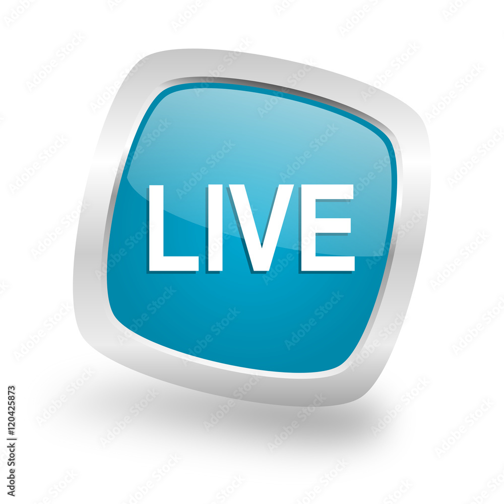 live square blue glossy chrome silver metallic web icon live square blue glossy chrome silver metallic web icon
