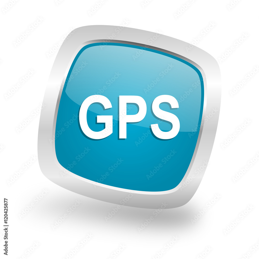 gps square blue glossy chrome silver metallic web icon gps square blue glossy chrome silver metallic web icon
