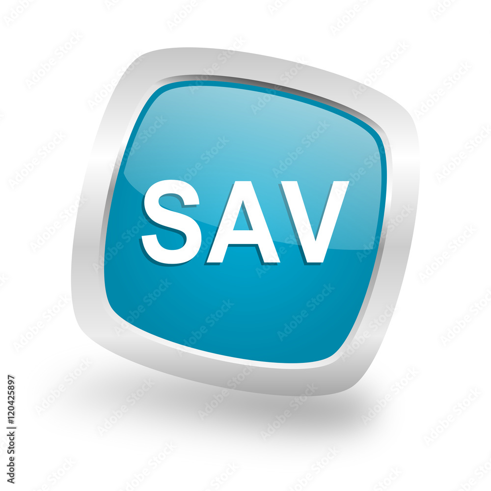 sav square blue glossy chrome silver metallic web icon sav square blue glossy chrome silver metallic web icon