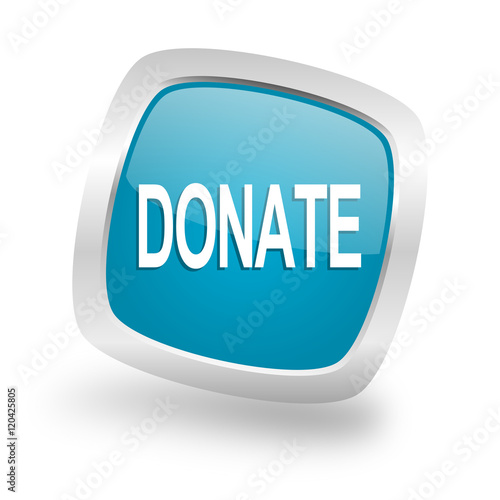 donate square blue glossy chrome silver metallic web icon