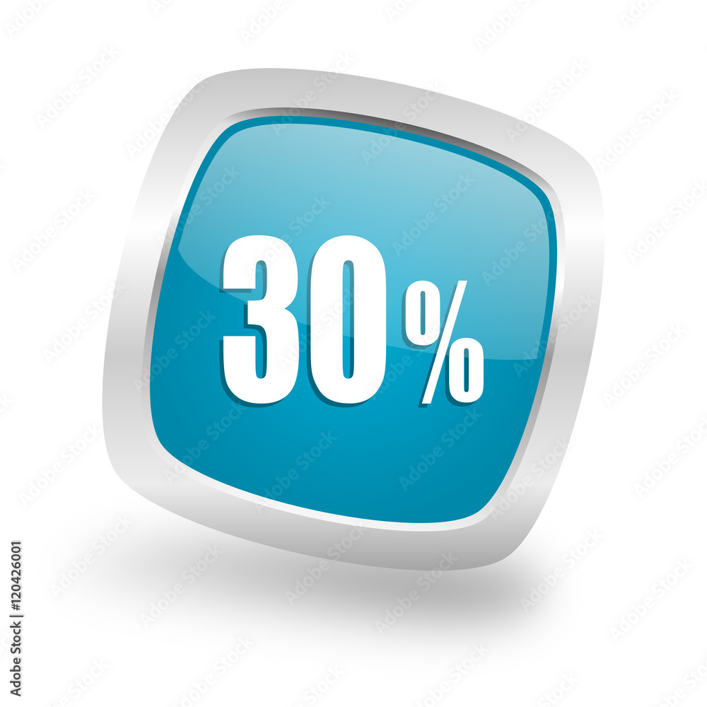 30 percent square blue glossy chrome silver metallic web icon 30 percent square blue glossy chrome silver metallic web icon