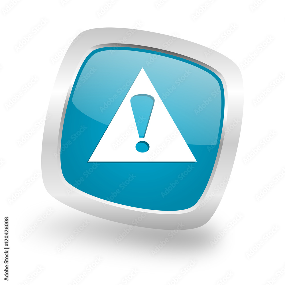 exclamation sign square blue glossy chrome silver metallic web icon exclamation sign square blue glossy chrome silver metallic web icon