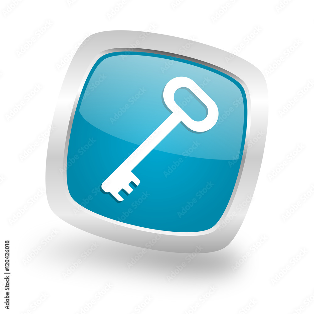key square blue glossy chrome silver metallic web icon key square blue glossy chrome silver metallic web icon