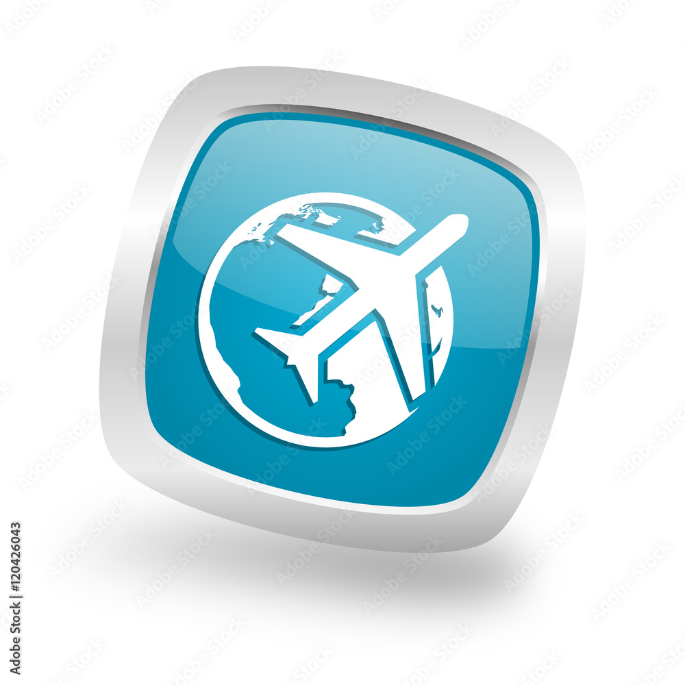 travel square blue glossy chrome silver metallic web icon travel square blue glossy chrome silver metallic web icon