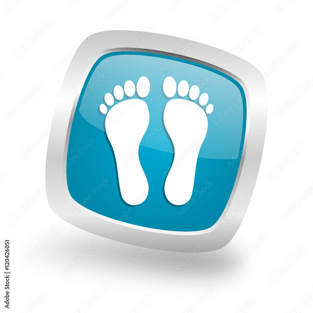 foot square blue glossy chrome silver metallic web icon foot square blue glossy chrome silver metallic web icon
